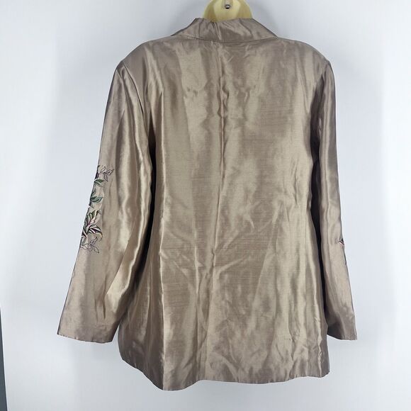 Nolan Miller Silk Jacket Retro Size Large Tan Vintage Floral Embroidered Runway - Picture 5 of 9